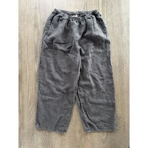 Flax Heathered 100% Linen Pants Wide Leg Cropped Elastic Waist Size L